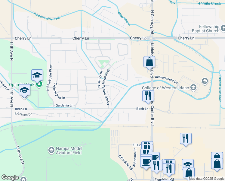map of restaurants, bars, coffee shops, grocery stores, and more near 16575 North Investor Loop in Nampa