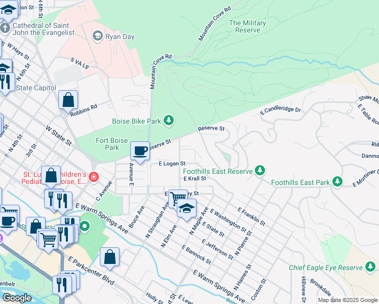 map of restaurants, bars, coffee shops, grocery stores, and more near 670 Avenue H in Boise