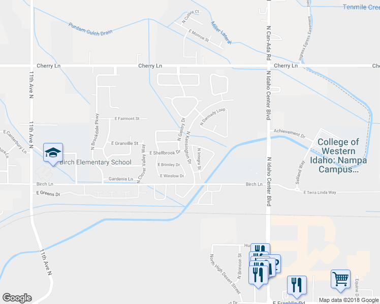 map of restaurants, bars, coffee shops, grocery stores, and more near 16593 North Amtrust Street in Nampa