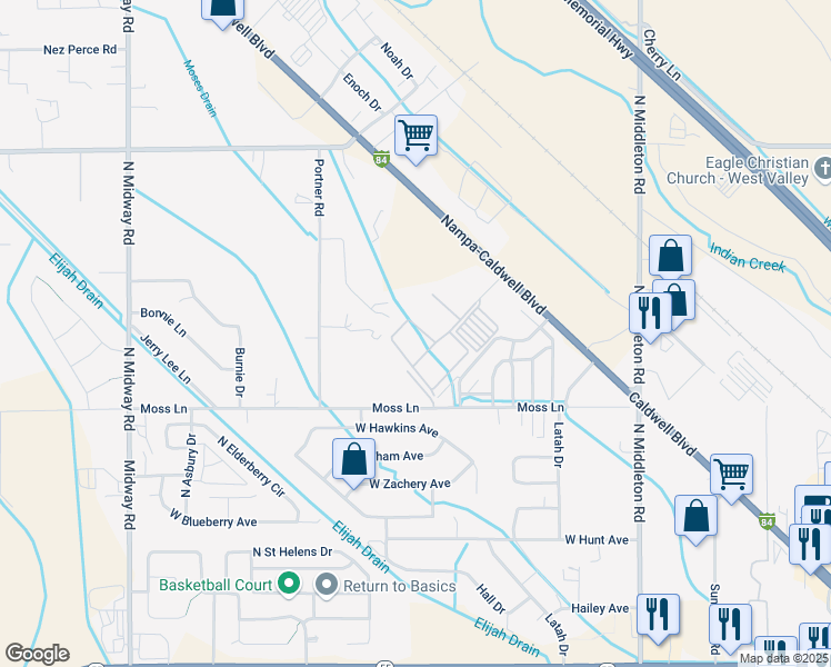 map of restaurants, bars, coffee shops, grocery stores, and more near 16707 North Pamelas Loop in Nampa