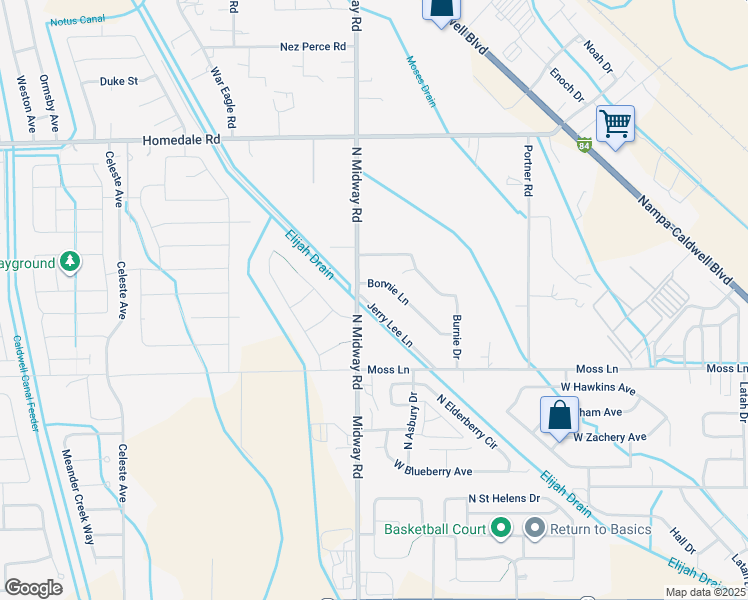 map of restaurants, bars, coffee shops, grocery stores, and more near 11996 Jerry Lee Lane in Nampa