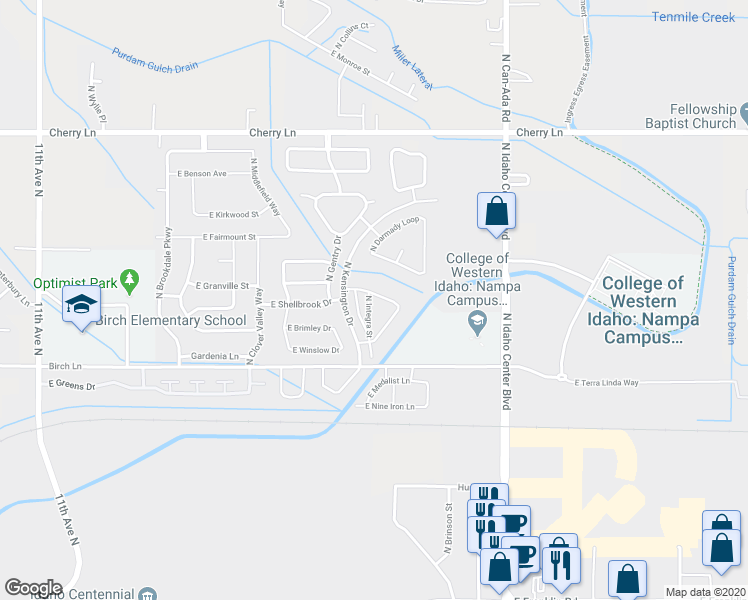 map of restaurants, bars, coffee shops, grocery stores, and more near 16575 North Investor Loop in Nampa