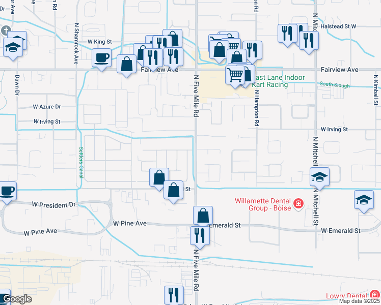 map of restaurants, bars, coffee shops, grocery stores, and more near 155 Silver City Drive in Boise