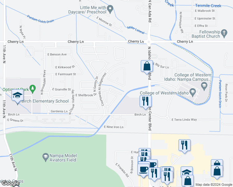 map of restaurants, bars, coffee shops, grocery stores, and more near 16637 North Profit Circle in Nampa