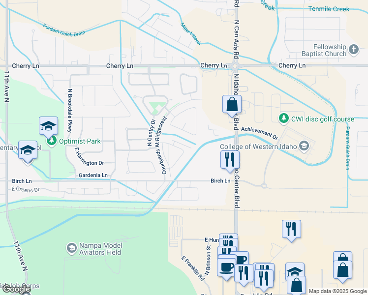 map of restaurants, bars, coffee shops, grocery stores, and more near 16584 North Profit Circle in Nampa