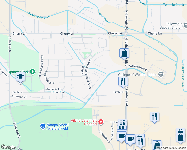 map of restaurants, bars, coffee shops, grocery stores, and more near 16575 North Investor Loop in Nampa