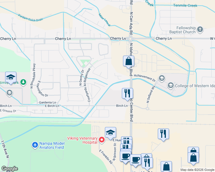 map of restaurants, bars, coffee shops, grocery stores, and more near 16584 North Profit Circle in Nampa