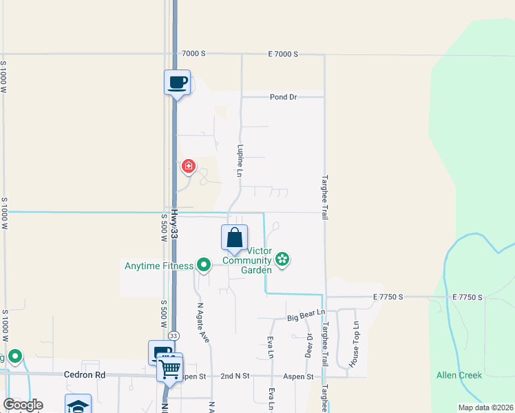 map of restaurants, bars, coffee shops, grocery stores, and more near 7552 Mountain Laurel Drive in Victor