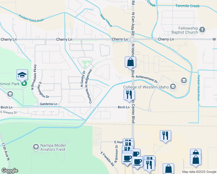 map of restaurants, bars, coffee shops, grocery stores, and more near 16584 North Profit Circle in Nampa