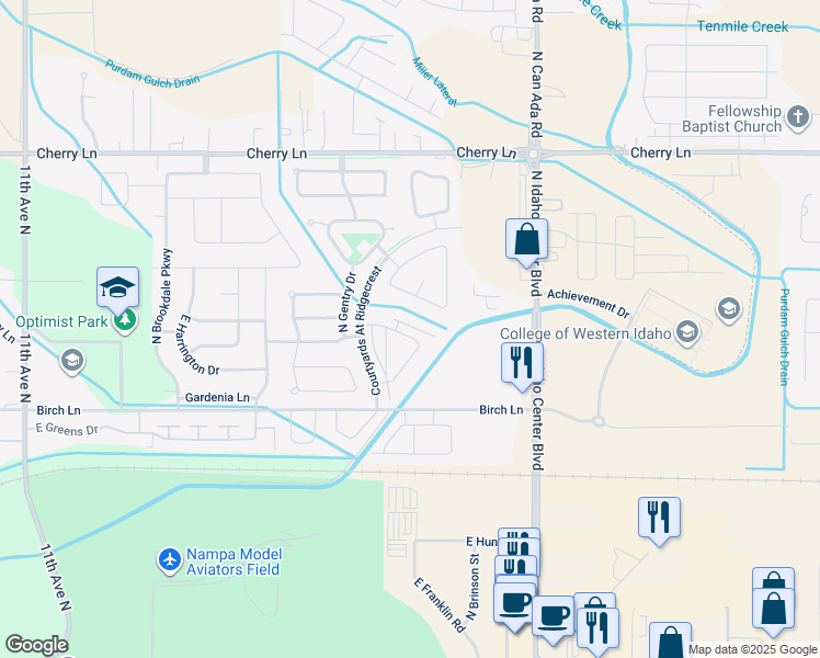 map of restaurants, bars, coffee shops, grocery stores, and more near 16575 North Investor Loop in Nampa