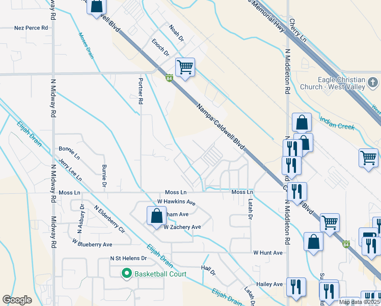 map of restaurants, bars, coffee shops, grocery stores, and more near 16707 North Pamelas Loop in Nampa