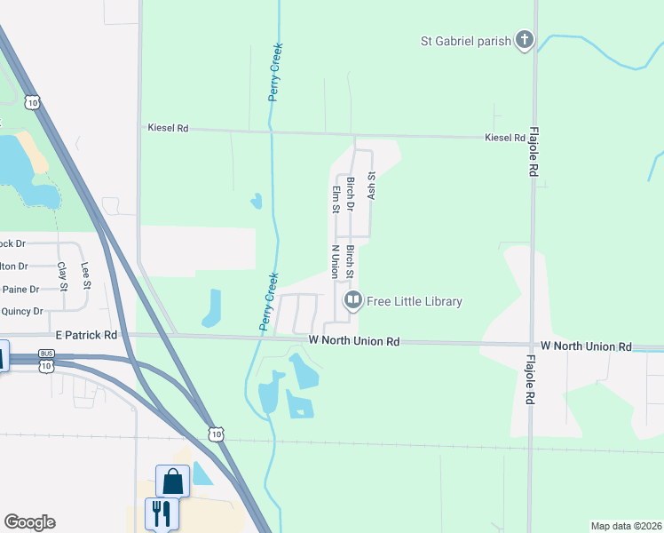 map of restaurants, bars, coffee shops, grocery stores, and more near Cedar Street in Midland Township