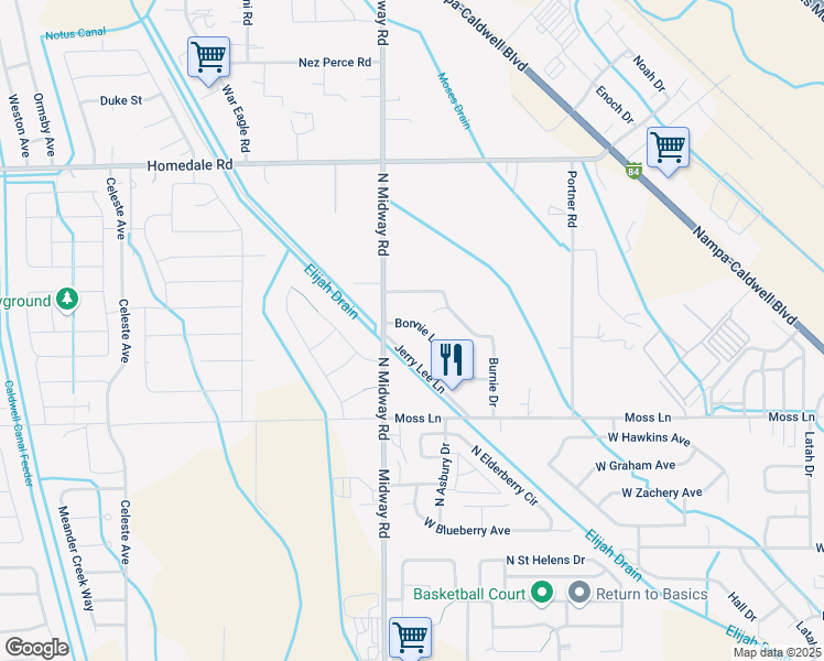 map of restaurants, bars, coffee shops, grocery stores, and more near 11996 Jerry Lee Lane in Nampa