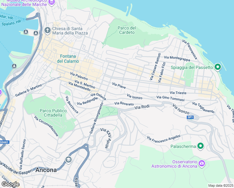 map of restaurants, bars, coffee shops, grocery stores, and more near 25 Via Redipuglia in Ancona