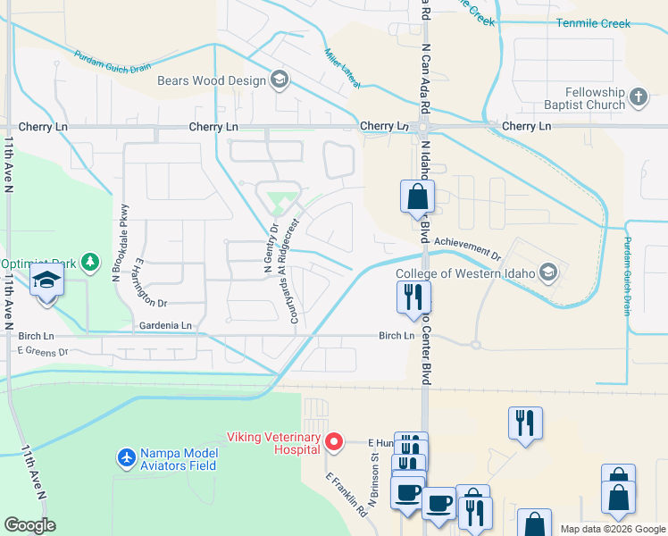 map of restaurants, bars, coffee shops, grocery stores, and more near 16584 North Profit Circle in Nampa