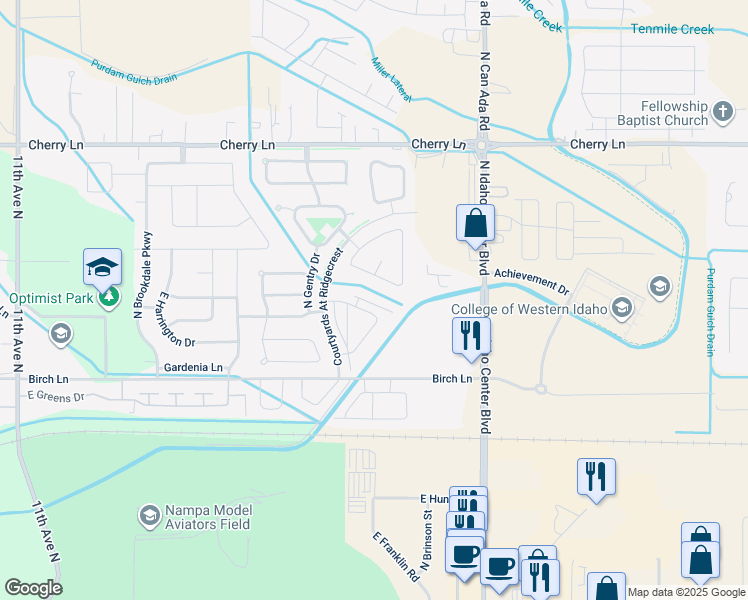 map of restaurants, bars, coffee shops, grocery stores, and more near 16650 North Profit Circle in Nampa