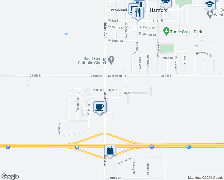 map of restaurants, bars, coffee shops, grocery stores, and more near 409 Opal Street in Hartford