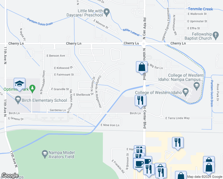 map of restaurants, bars, coffee shops, grocery stores, and more near 16833 North Darmady Loop in Nampa