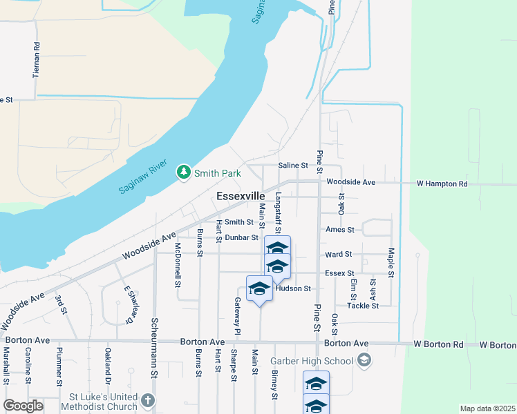 map of restaurants, bars, coffee shops, grocery stores, and more near 1401-1499 Woodside Ave in Essexville