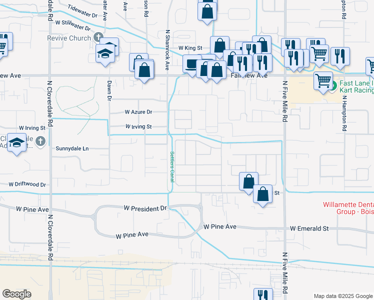 map of restaurants, bars, coffee shops, grocery stores, and more near 643 Silver City Drive in Boise