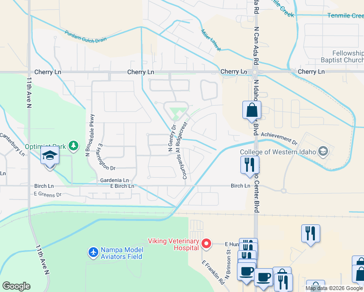 map of restaurants, bars, coffee shops, grocery stores, and more near 16740 North Gentry Drive in Nampa
