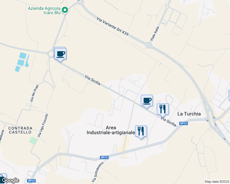 map of restaurants, bars, coffee shops, grocery stores, and more near Via Sicilia in Provincia di Pisa