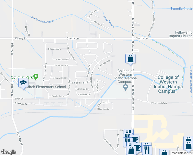 map of restaurants, bars, coffee shops, grocery stores, and more near 16833 North Darmady Loop in Nampa