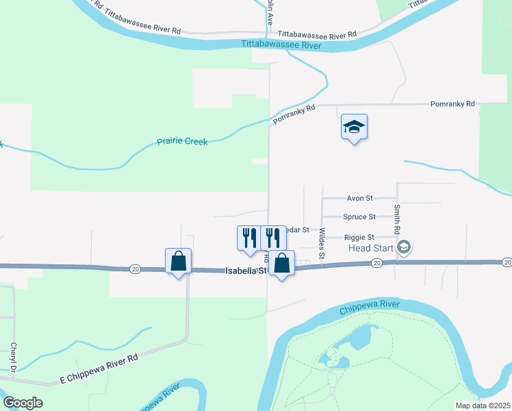 map of restaurants, bars, coffee shops, grocery stores, and more near 757-905 Vance Road in Midland