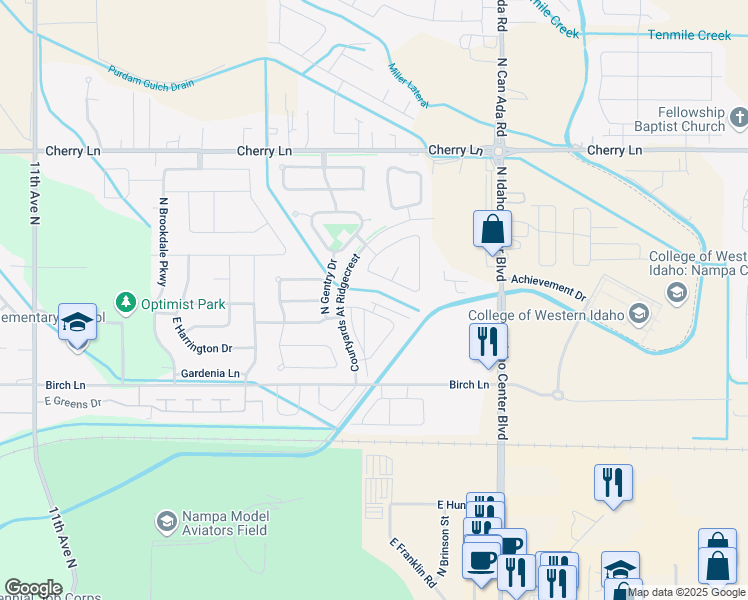 map of restaurants, bars, coffee shops, grocery stores, and more near 16674 North Profit Circle in Nampa