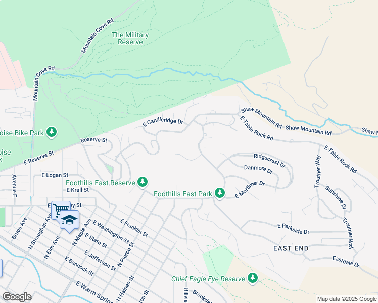 map of restaurants, bars, coffee shops, grocery stores, and more near 1534 Shenandoah Drive in Boise