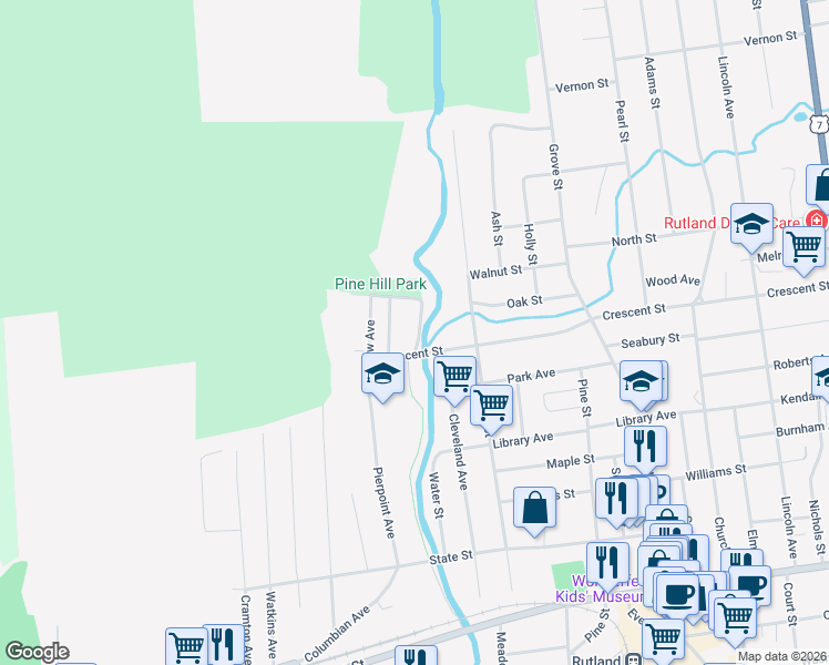 map of restaurants, bars, coffee shops, grocery stores, and more near 8 Preville Avenue in Rutland