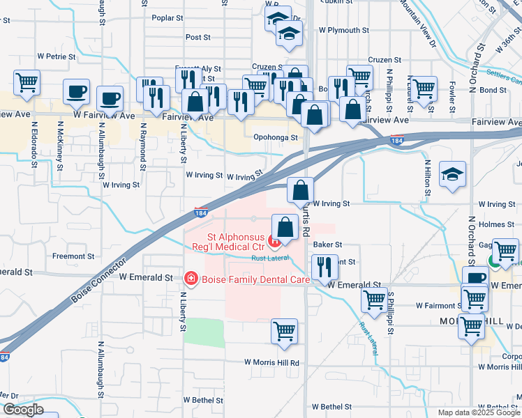 map of restaurants, bars, coffee shops, grocery stores, and more near 6140 Curtisian Avenue in Boise
