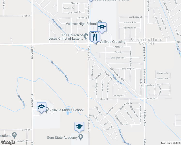 map of restaurants, bars, coffee shops, grocery stores, and more near 16741 Naito Avenue in Caldwell
