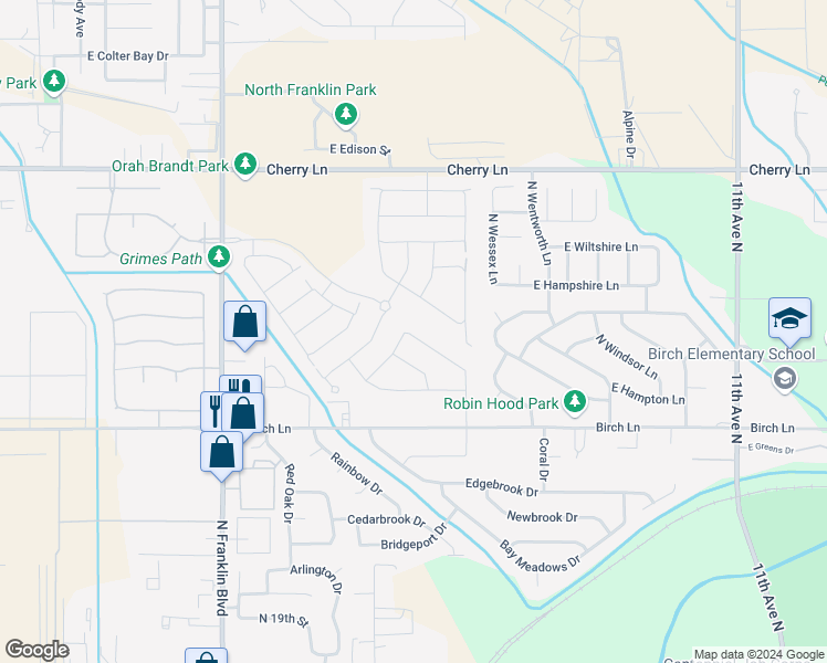 map of restaurants, bars, coffee shops, grocery stores, and more near 7682 East Brigade Drive in Nampa