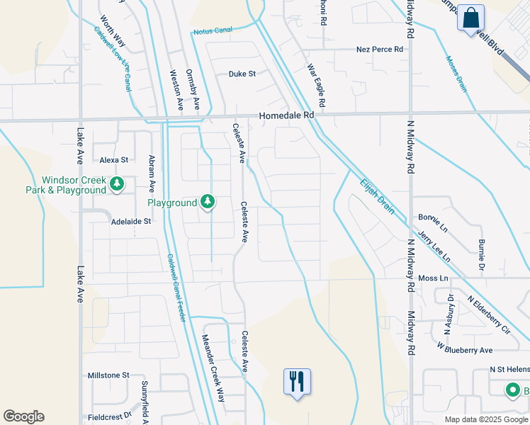 map of restaurants, bars, coffee shops, grocery stores, and more near 4508 East Homedale Road in Caldwell