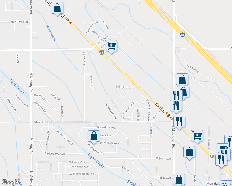 map of restaurants, bars, coffee shops, grocery stores, and more near 16731 North Pamelas Court in Nampa