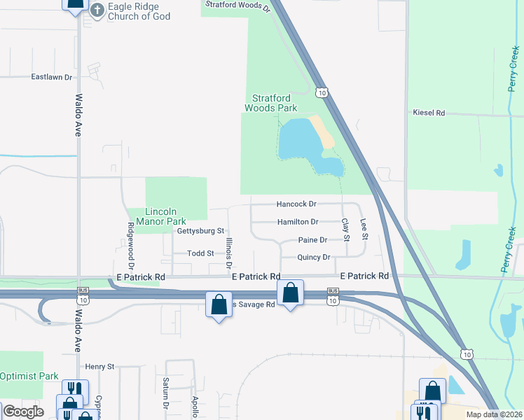 map of restaurants, bars, coffee shops, grocery stores, and more near 4205 Hancock Drive in Midland