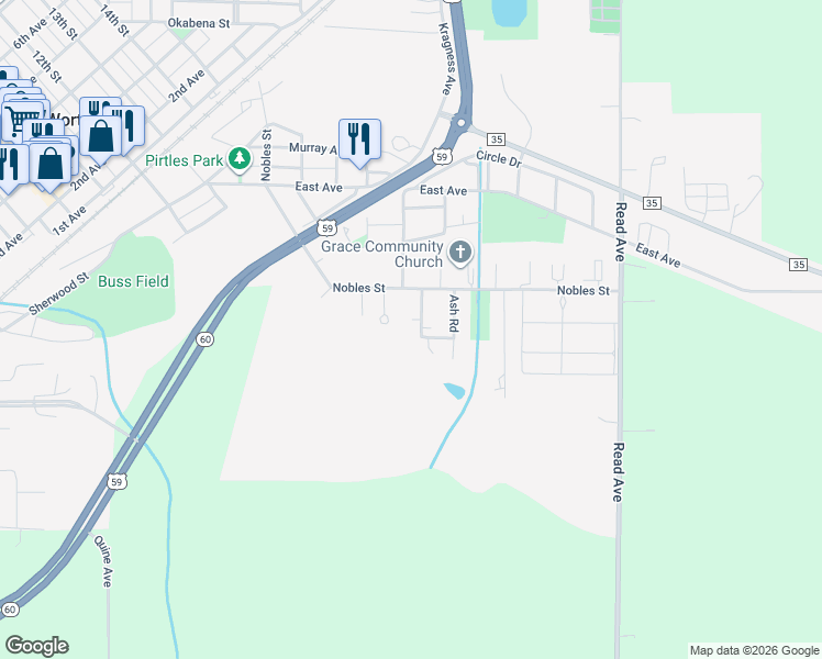 map of restaurants, bars, coffee shops, grocery stores, and more near 705 Orchard Road in Worthington