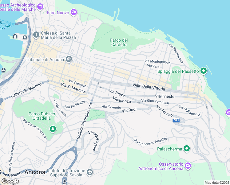 map of restaurants, bars, coffee shops, grocery stores, and more near 10 Via Trento in Ancona
