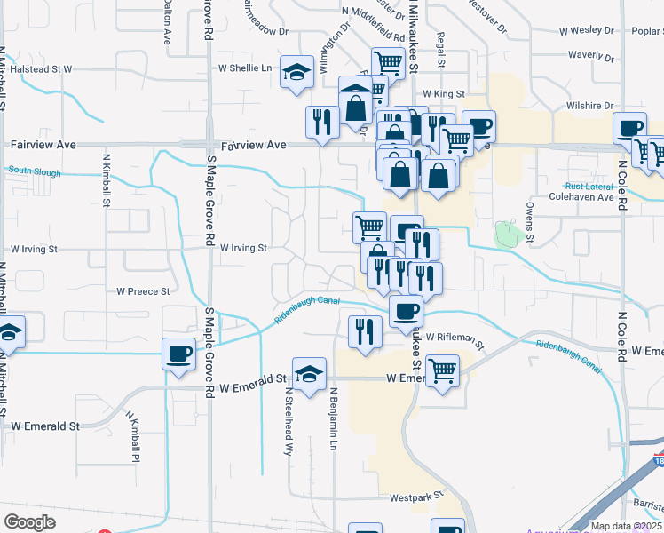 map of restaurants, bars, coffee shops, grocery stores, and more near 1139 North Fox Lane in Boise