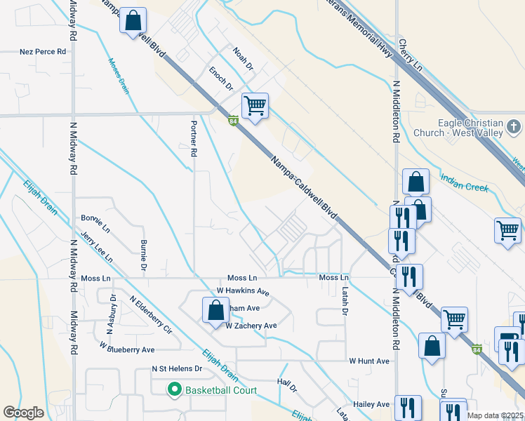 map of restaurants, bars, coffee shops, grocery stores, and more near 16747 North Pamelas Court in Nampa