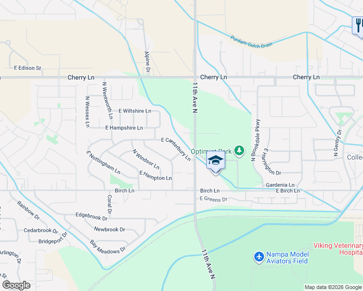 map of restaurants, bars, coffee shops, grocery stores, and more near 7094 East Canterbury Lane in Nampa