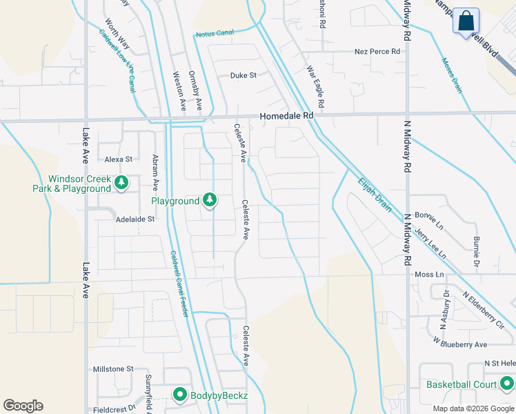 map of restaurants, bars, coffee shops, grocery stores, and more near 16770 Loggia Avenue in Caldwell