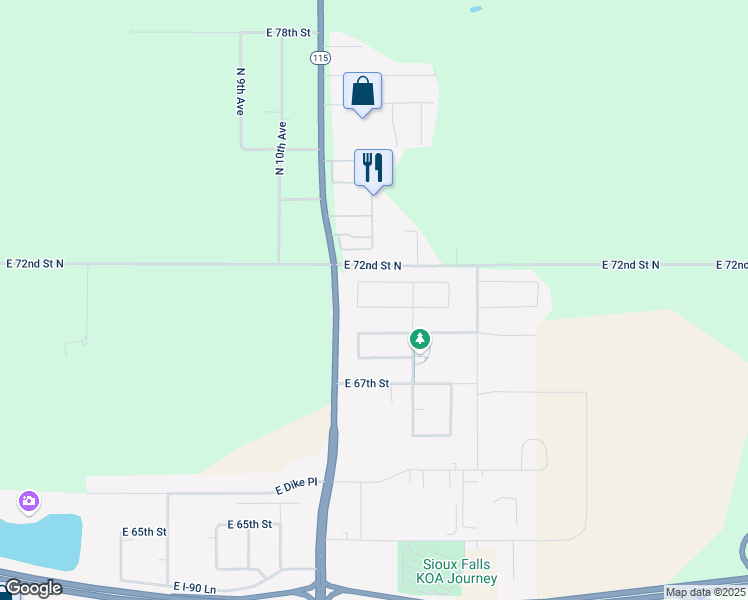 map of restaurants, bars, coffee shops, grocery stores, and more near 1208 East 70th Street North in Sioux Falls