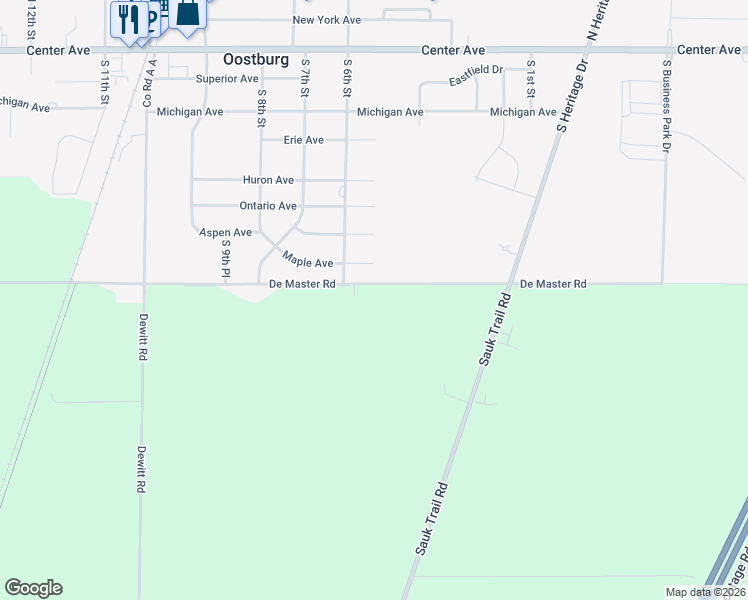 map of restaurants, bars, coffee shops, grocery stores, and more near W1897 De Master Road in Oostburg