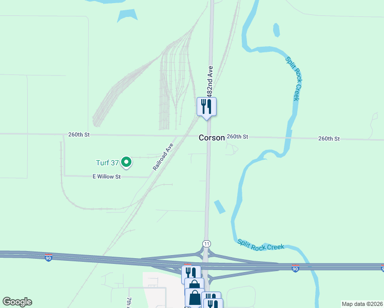 map of restaurants, bars, coffee shops, grocery stores, and more near Corson Street in Brandon