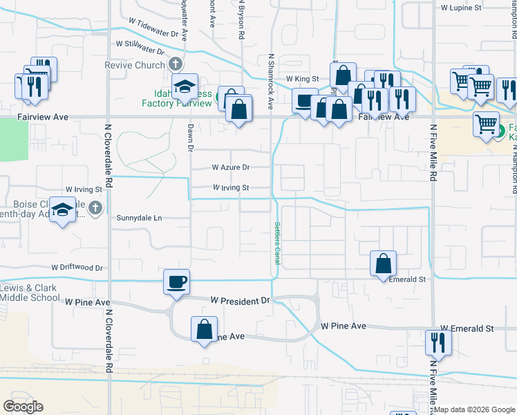 map of restaurants, bars, coffee shops, grocery stores, and more near 11442 West Silverview Street in Boise