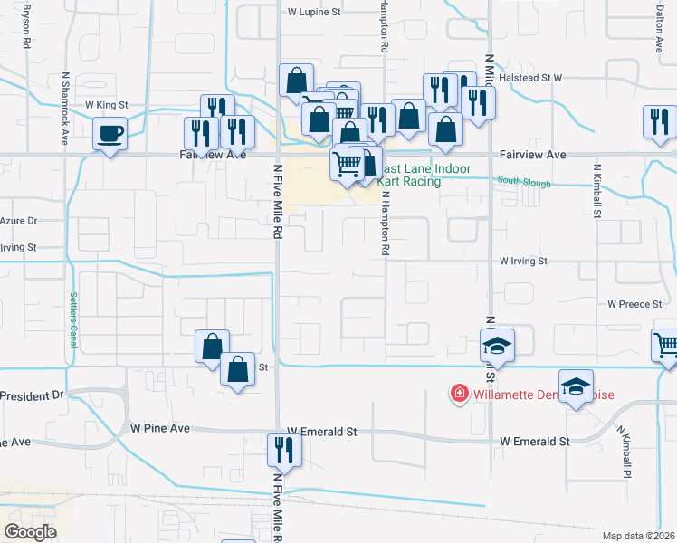 map of restaurants, bars, coffee shops, grocery stores, and more near 10370 West Irving Court in Boise