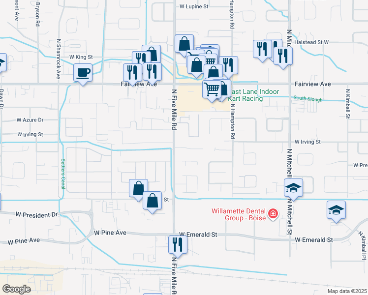 map of restaurants, bars, coffee shops, grocery stores, and more near 10500 West Irving Court in Boise