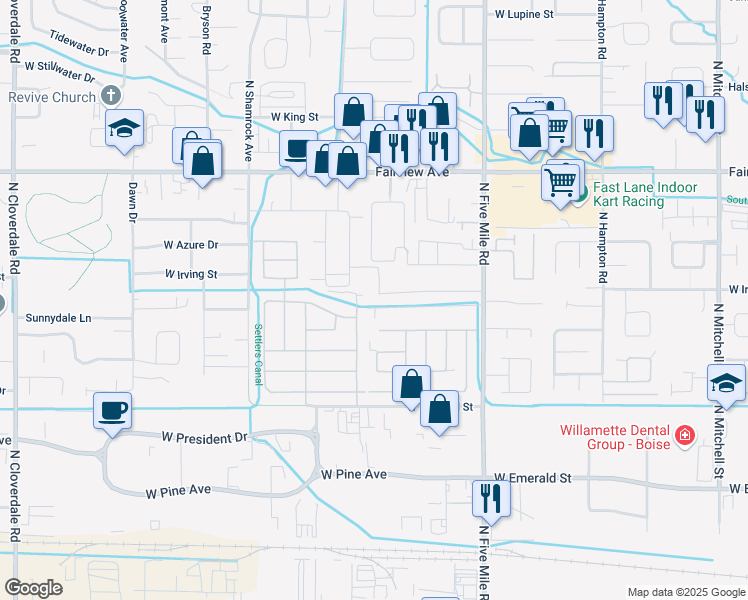map of restaurants, bars, coffee shops, grocery stores, and more near 10963 West Irving Court in Boise